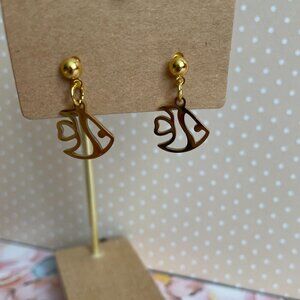 Gold Tone Fish Stud Dangle Pierced Earrings NWT